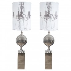 Pair of monumental chrome modernist floor lamps